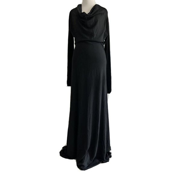 Flo Atelier | Handmade Women's Black Long Sleeve Cowl Neck Maxi Dress Size M - Picture 1 of 12